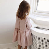  MQTIME  -  Girl's Ramie Three Quarter Sleeve Summer Dress New Cute Baby Girl Back Buttons Round Neck Loose A-Line Dresses Vestido