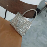MQTIME  -   Vintage Handmade Ladies Handbag Weave Beaded Fashion Silver Color Shining Sequin Shoulder Bag Clutches Womens Party Handbag