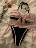 MQTIME  -  Korean Sexy Lace Up Bow Bikinis Women Split Swimsuit Beach Vacation Bikini New All Season Backless Bikinis 2 Piece Set