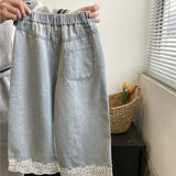 MQTIME  -  Fashion Baby Girl Princess Wide Leg Lace Bottom Jeans Pant Cotton Infant Toddler Child Loose Denim Trousers Baby Clothes 1-10Y