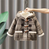 MQTIME  -  Fashion Boys Girls Plaid Woolen Coat Thicken Warm Fleece Hooded Jacket Autumn Winter Children Casual Outerwear Coat