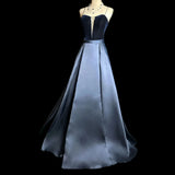 MQTIME  -  Elegant New Evening Dress Fashion Blue Velvet Cross Strap Dress with Light Blue Satin Skirt Suitable Ladies' Banquet Dance Gown
