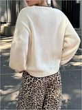 MQTIME  -  Elegant Lady Loose Commute Jumper Fashion Pattern Printed Knitted Pullovers Autumn Winter New O-neck Long Sleeve Crochet Sweater