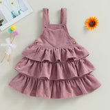 MQTIME  -  0-6Y Toddler Kids Girl Overall Dress 4 Colors Solid Sleeveless Layered Ruffle Suspender Sundress