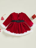 MQTIME  -  Cute Toddler Winter  with Faux Fur Trim and Bow Detail - Stylish Round Neck Long Sleeve Velvet Romper Dress for Baby