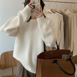 MQTIME  -   Women Knitting Sweater Autumn Winter Solid Color Knitwear Women's Japanese Loose Crew Neck Thickened Lazy Sweater