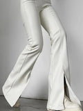 MQTIME  -  Women's High Waist Flare Pants Vertical Seam Slim Front Slit Hem Solid Long Trousers Autumn Fashion All-match Casual Outfit
