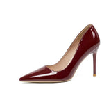 MQTIME  -  Women Sexy Null 5cm Kitten Heels Pumps For Narrow Feet Pointy Toe Patent Leather Slip-Ons For Dressing EU35-41 25cm Wine Black