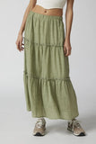 MQTIME  -  Low Waist Plain Skirts Low Waist Layered Maxi Skirts Ruffled Candy Color Sweet A-line Skirt Macaron Color Soft Skirt