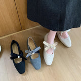 MQTIME  -  Elegant Ballet Square Heel Ladies 2025 Spring Bow Design Mid Heel Women Footwear Comfortable Leisure Female Mary Jane Shoes