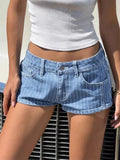 MQTIME  -  Summer Women's Striped Denim Shorts Streetwear Fashion Spicy Girls Low Waist Hot Pants New Korean Style Versatile Casual Shorts