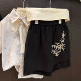 MQTIME  -  Boys' Suit Spring/summer New Children's Clothes Korean Boy Baby Tie Print Shirt Embroidered Shorts Two-piece Set