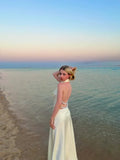  MQTIME  -  Sexy Halter Bead Backless Maxi Dresses Women Fashion Sleeveless High Waist Slim  A-line Dress Lady Summer Evening Party Robes