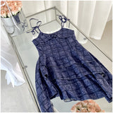 MQTIME  -  Summer Blue Dress Women Straps Lattice Sleeveless Slip Dress Fashion Y2K Style A-line Skirt 2023 Female Temperament Party Dress