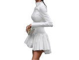 MQTIME  -  Retro White Long Sleeved Dress for Women in Autumn 2025 Fashion, Paired with A-line Flower Bud Skirt for Women's Wear