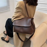 MQTIME  -  Crocodile Pattern Women Shoulder Messenger Bag Large Capacity Retro Flap Tote For Female Casual Pu Leather Commute Handbag