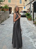 MQTIME  -  Polka Dot Halter Backless Long Dress Women Off Shoulder V-neck Scarf Sexy Sleeveless Dresses 2025 Summer Street Holiday Robe