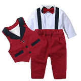 MQTIME  -  Baby Suits Newborn Boy Clothes Romper + Vest Infant Formal Clothing Outfit Party Bow Tie Children Toddler Birthday Dress 0- 24 M