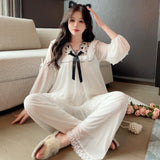 MQTIME  -  Sweet Cherry Printing Chicly Lace Female Pajamas Set Autumn New Fashion Lace-up Loose Simple Casual Pajamas for Women