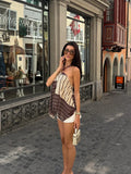 MQTIME  -  Retro Striped Halter Cami Top Women Sexy Sleeveless Ring Detail Asymmetric Hem Casual Beach Blouse Summer Holiday Party Wear