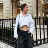  MQTIME  -  Autumn New Women's Shirt Pocket Decoration Slimming Casual Short Top