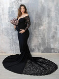  MQTIME  -  Pregnant Lace Dress for Photography White Maternity Gown for Photoshoot Ground Length Baby Shower Dress Baby Bump Shooting
