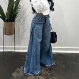 MQTIME  -  New High Waist Water Washing Casual American Y2K Vintage Pants with a Patchwork Design Blue Washed Denim Long Pants Baggy Jeans