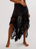 MQTIME  -  Women Lace Ruffle Courtship Half Slip Elastic Waist Asymmetrical Hemline Midi Skirts Semi Sheer Layered Maxi Skirts
