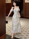 MQTIME  -  Dresses Women Temperament Floral Printed Ruffles Patchwork Bandage V Neck Elegant Summer Fashion Female Dress Casual