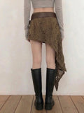 MQTIME  -  Y2k Irregular Design Hole Vintage Solid Low Waist Folds Knitted Women's Skirts