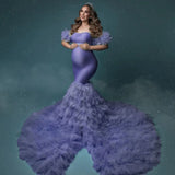 MQTIME  -  Amazing Dusty Blue Maternity Dress for Photoshoot Lush Ruffles Pregnancy Babyshower Bridal Dress for Photography