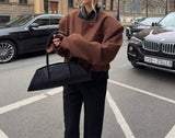 MQTIME  -  Elegant Woolen Patchwork V-neck Buttoned Jacket Short Coat 2025 New Women's Clothing
