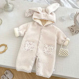 MQTIME  -  New Winter Toddler Baby Girl Thicken Warm Romper Long Sleeved Hooded Print Baby Jumpsuit Children Thicken Warm Clothes