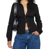 MQTIME  -  Women Plaid Blouse Long Sleeve Lapel Button Up  Fit Shirt Casual Streetwear for Daily Wear and Outings