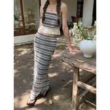 MQTIME  -  Personality Two Piece Set for Women Striped Fringe Chest Skirt Summer New Knitted Suit Korean Fashion Conjuntos Curtos