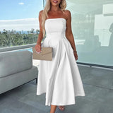 MQTIME  -  Women Fashion Solid Color Banquet Dress Elegant Temperament Big Hem Long Dress Sexy 2025 One Shoulder Sleeveless Party Dresses