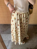 MQTIME  -  Boho Style Maxi Skirts High Waist Floral Printed Hippie Skirt Bottoms Rose Chic Drawstring Loose Fit Skirt Vacation Robes