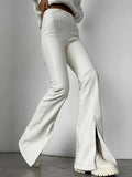 MQTIME  -  Women's High Waist Flare Pants Vertical Seam Slim Front Slit Hem Solid Long Trousers Autumn Fashion All-match Casual Outfit