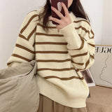 MQTIME  -  Women Sweater Autumn Winter Knitted Pullovers V-neck Bottoming Shirts Stripes Jumpers Long Sleeve Female Basic Tops
