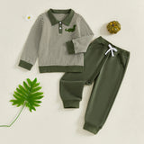 MQTIME  -  Kids Winter Outfit Set Dinosaur Embroidered Shirt with Striped Pullover and Elastic Waist Pants for Boys