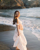 MQTIME  -  ﻿ Boho Maternity Dress Photoshoot One-shoulder Floral  - Bohemia Photography Summer Maxi Dress for Pregnancy Photo Gown Loose Fit