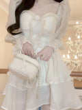 MQTIME  -  Fairy Sweet Bow Long Sleeve Dress Kawaii Grunge Lantern  Dresses Korean Y2k Aesthetic Ball Gown Square Collar Robe Women