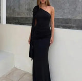 MQTIME  -  Spring Women's New Fashion Single Shoulder Wrinkle Slimming Solid Dress Temperament Commuting Female Elegant Sexy Party Dresses