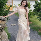MQTIME  -  Women Fashion New Elegant Casual Dress Summer Vintage Chic Slim Floral Party Birthday Vestidos Female Clothes Long Robe