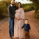  MQTIME  -  Elegant Maternity Dress With Floral Chiffon One Shoulder Stretch Enlarged Size Pregnant Women Photography Dress