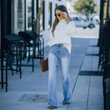 MQTIME  -  The New Tassel Stretch Mid-waist Micro Flared European and American Jeans Are Super Hot for Women