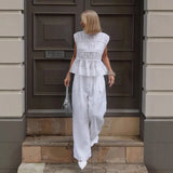 MQTIME  -  Summer Fashion Simple Sleeveless Top Loose Wide Leg Pants Casual Set 2025 New Product