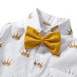 MQTIME  -  Birthday Suit For 1 2 3 4 5 6 Years Boys Kids Summer Cotton Clothes Crown Printed T-shirt Yellow Shorts 4 PCS Casual Outfit