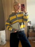 MQTIME  -  Autumn High Street Chic Women Fashion Striped Knitted Sweater Women Long Sleeve Vintage Style Casual Pullover Tops