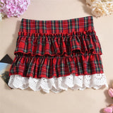 MQTIME  -  Fashion kawaii 2 Pieces Set Sexy Women 2025 Summer New Strapless Plaid Crop Top+Lotus Leaf zip Mini Skirt Girls Y2K Streetwear